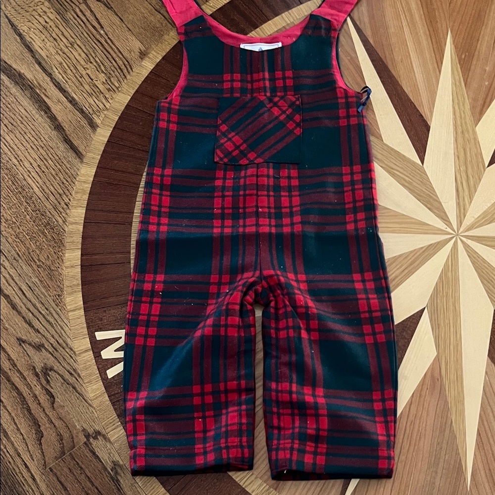 Classic Prep Red and Black Plaid Kids Overalls
